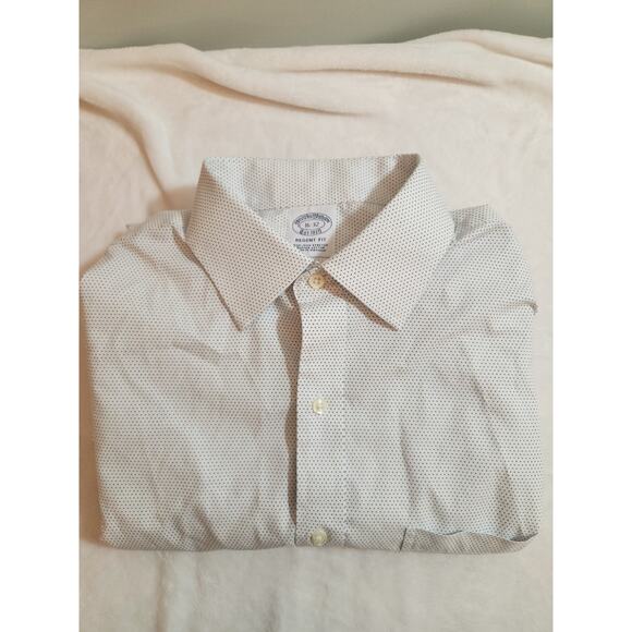Brooks Brothers Shirt Mens Medium 16 32 White Blue Polka Dot Regent Long Sleeve - Picture 1 of 11